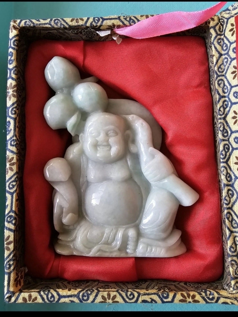 Light Green Jade Laughing Buddha Sculpture - Decorative Home Art